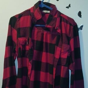 Maurices Red and Black Plaid Button Down Shirt
